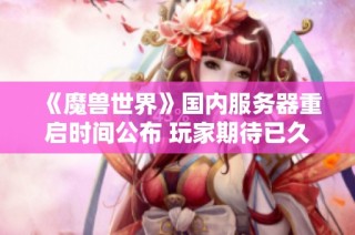 《魔兽世界》国内服务器重启时间公布 玩家期待已久的消息终于来了