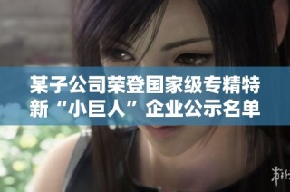 某子公司荣登国家级专精特新“小巨人”企业公示名单