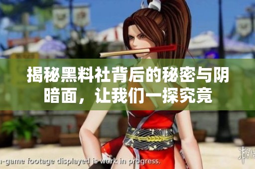 揭秘黑料社背后的秘密与阴暗面，让我们一探究竟